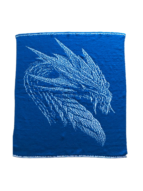 Dragon Throw, double-knit, Blue and White, front