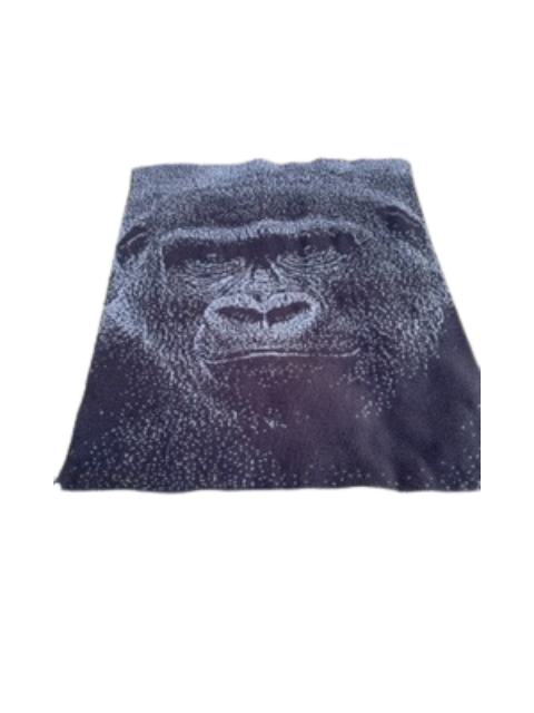 Guardian Gorilla Throw double knit in black and dark grey, front view. Grown male gorilla with intense stare